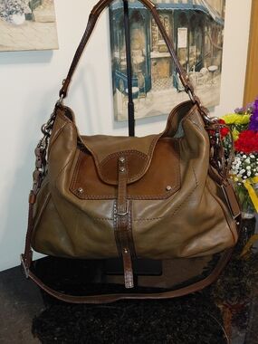 Gryson Y2K "Josey" 2 Way Brown Leather Shoulder Tote Bag with Flap and Strap!